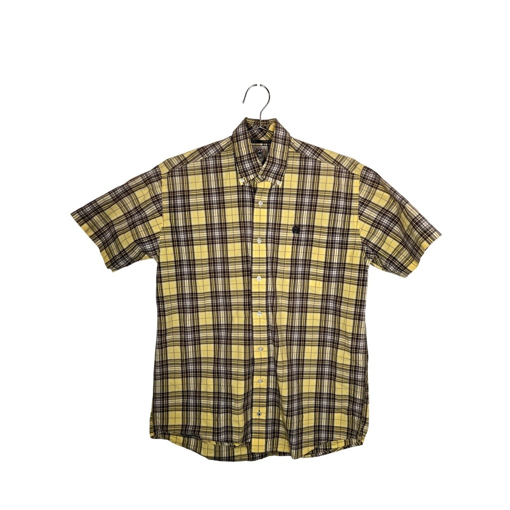 Cinch Yellow Plaid Short Sleeve Western Button Down‎ Casual Summer Shirt XS